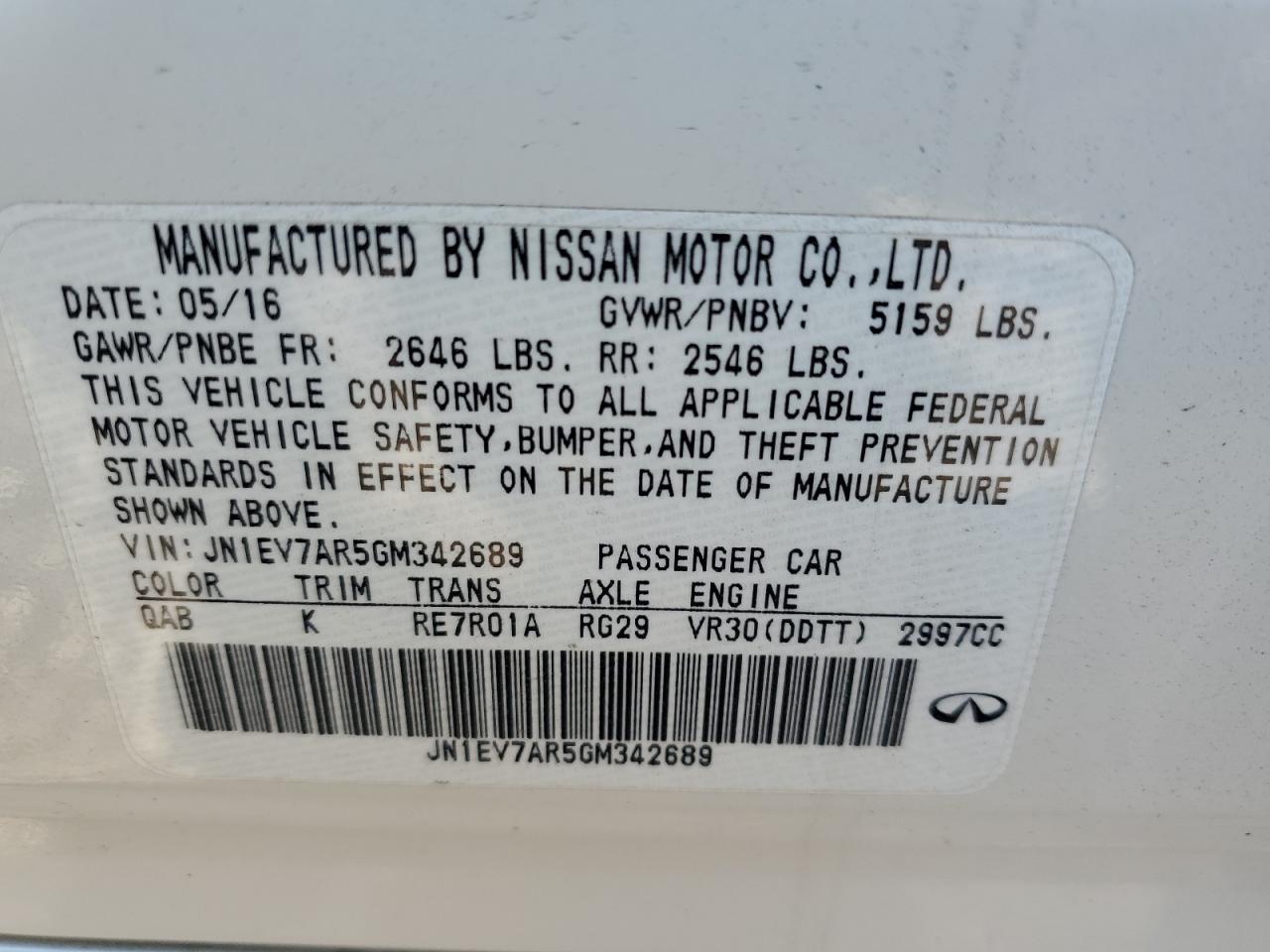 2016 Infiniti Q50 Premium VIN: JN1EV7AR5GM342689 Lot: 82219395