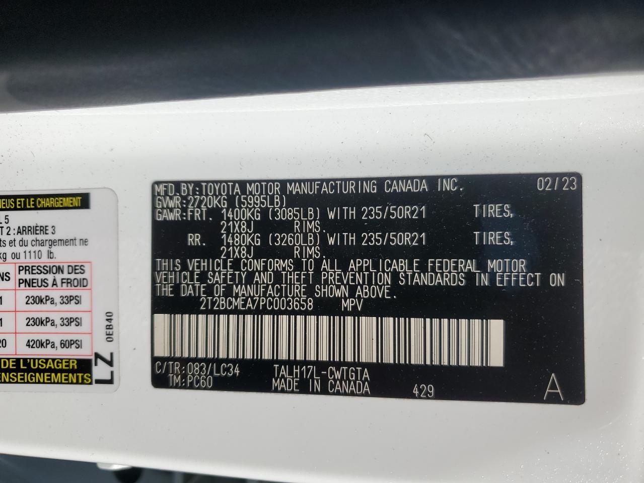 2023 Lexus Rx 500H F Sport VIN: 2T2BCMEA7PC003658 Lot: 86792915