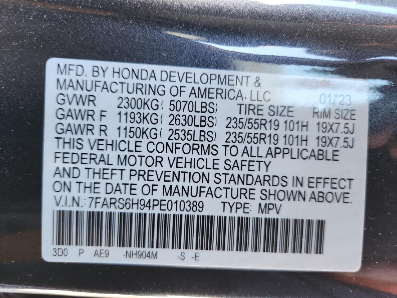 2023 Honda Cr-V Sport Touring VIN: 7FARS6H94PE010389 Lot: 85907135