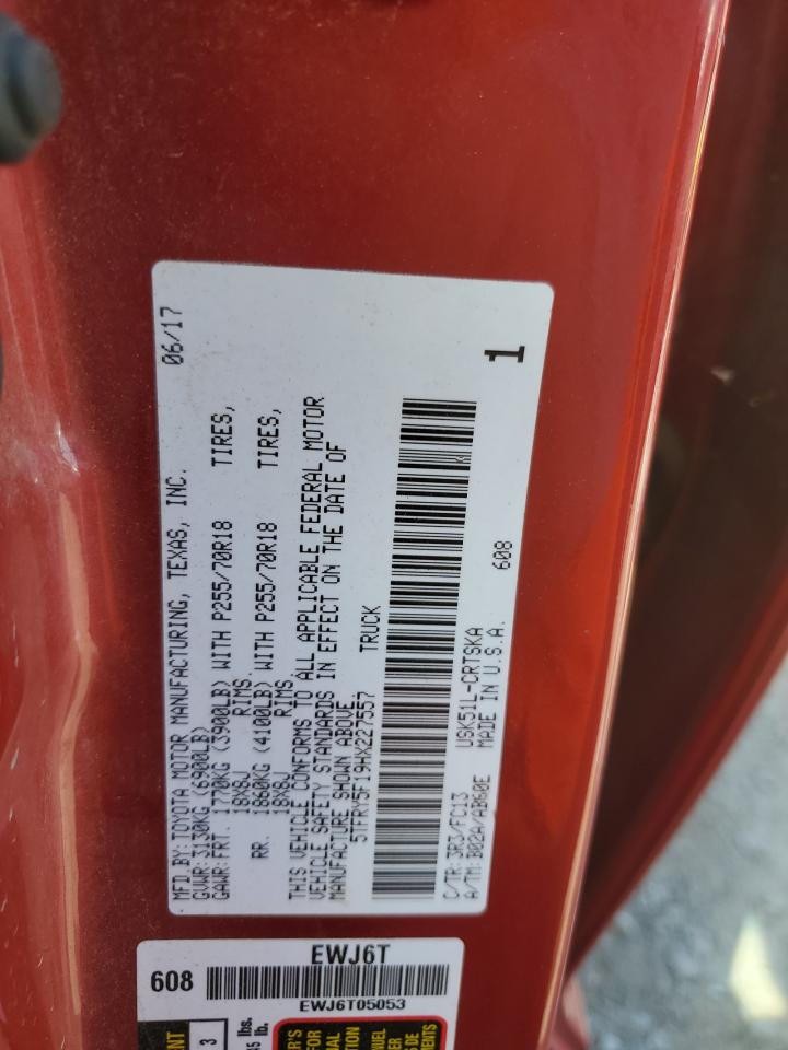 2017 Toyota Tundra Double Cab Sr VIN: 5TFRY5F19HX227557 Lot: 82002155