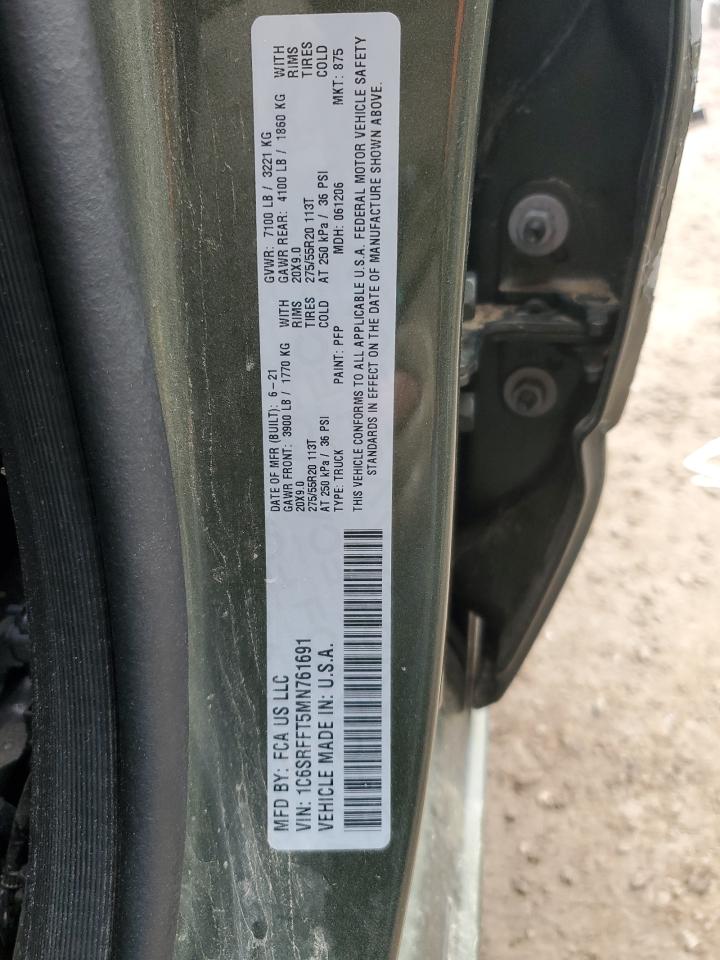 2021 Ram 1500 Big Horn/Lone Star VIN: 1C6SRFFT5MN761691 Lot: 85707875