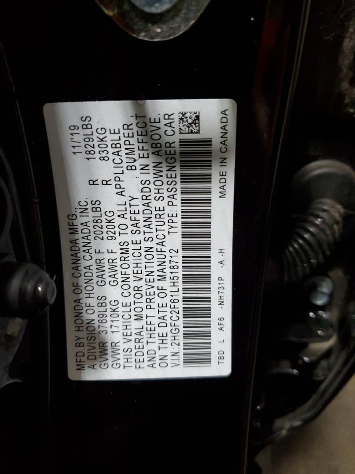 2020 Honda Civic Lx VIN: 2HGFC2F61LH518712 Lot: 84952115