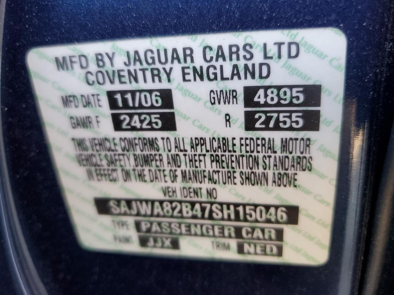 2007 Jaguar Vandenplas VIN: SAJWA82B47SH15046 Lot: 82205265