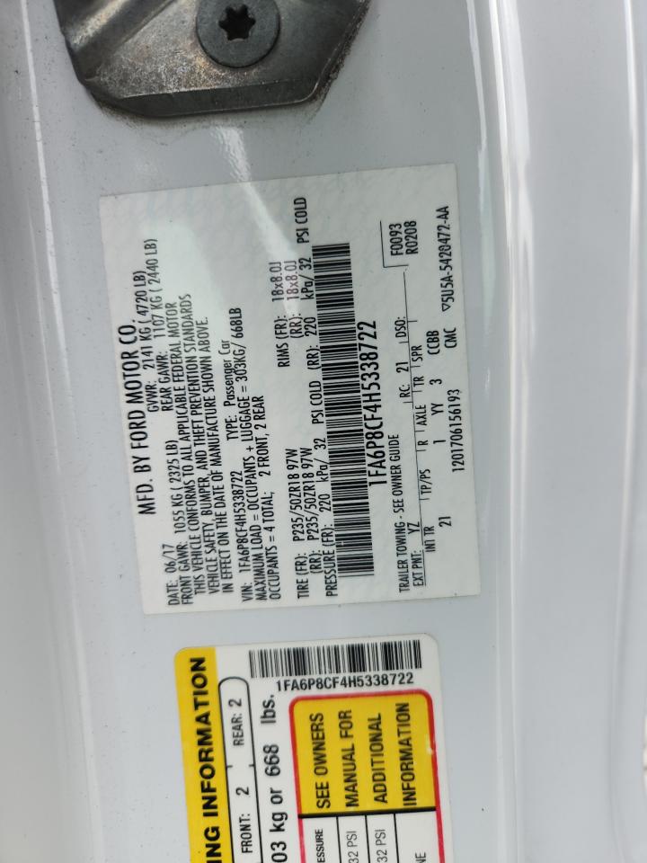 2017 Ford Mustang Gt VIN: 1FA6P8CF4H5338722 Lot: 86077985