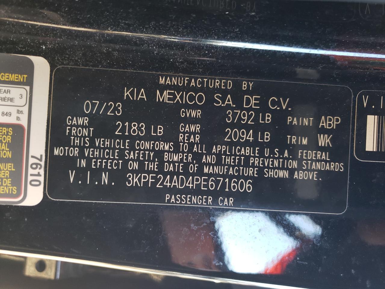 2023 Kia Forte Lx VIN: 3KPF24AD4PE671606 Lot: 87305775