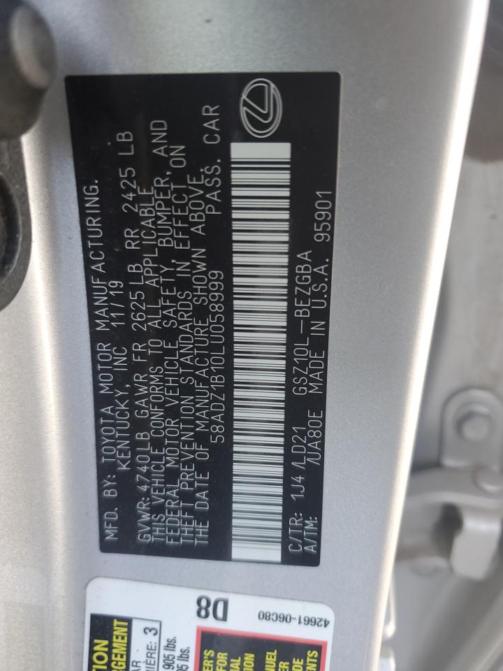 2020 Lexus Es 350 VIN: 58ADZ1B10LU058999 Lot: 82362385