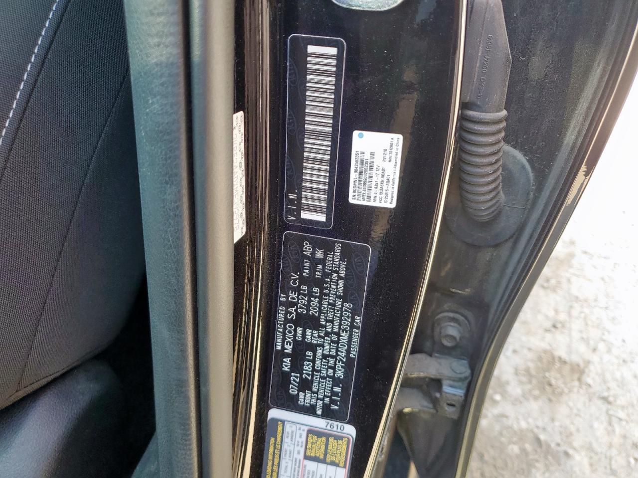 2021 Kia Forte Fe VIN: 3KPF24ADXME392978 Lot: 84813865