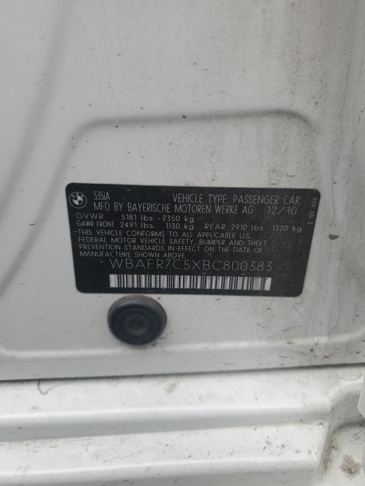 2011 BMW 535 I VIN: WBAFR7C5XBC800383 Lot: 84474055