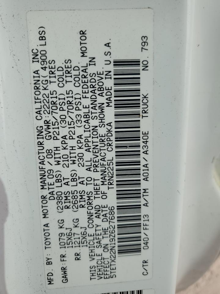 2009 Toyota Tacoma Access Cab VIN: 5TETX22N19Z627686 Lot: 85263175