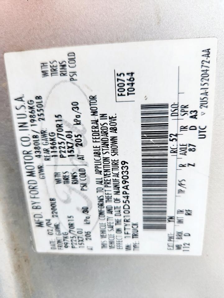 2004 Ford Ranger VIN: 1FTYR10D54PA90339 Lot: 85826945