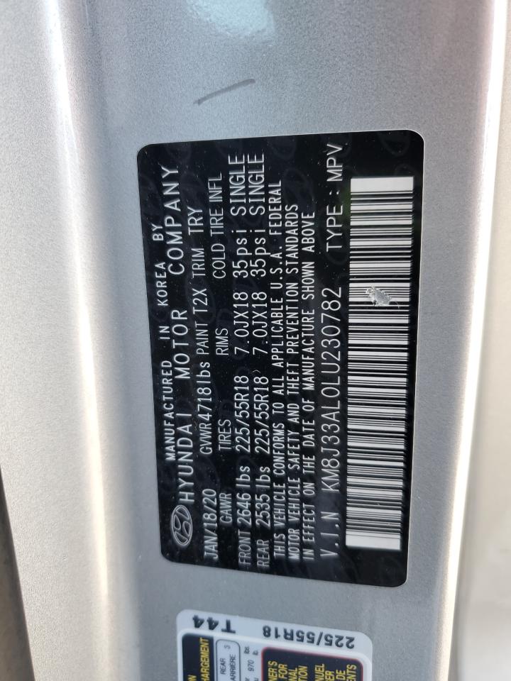 2020 Hyundai Tucson Limited VIN: KM8J33AL0LU230782 Lot: 84936445