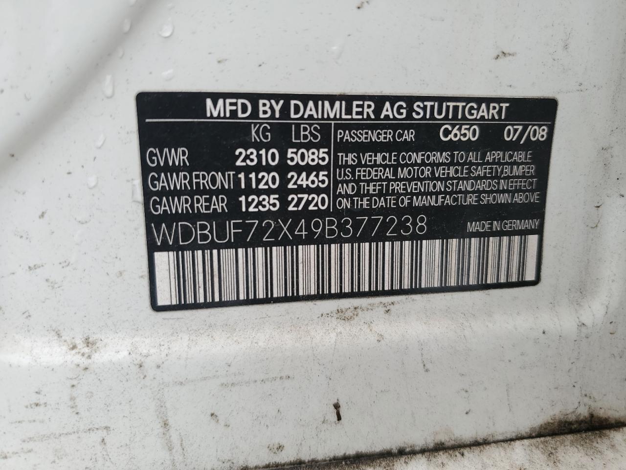 2009 Mercedes-Benz E 550 VIN: WDBUF72X49B377238 Lot: 85096285