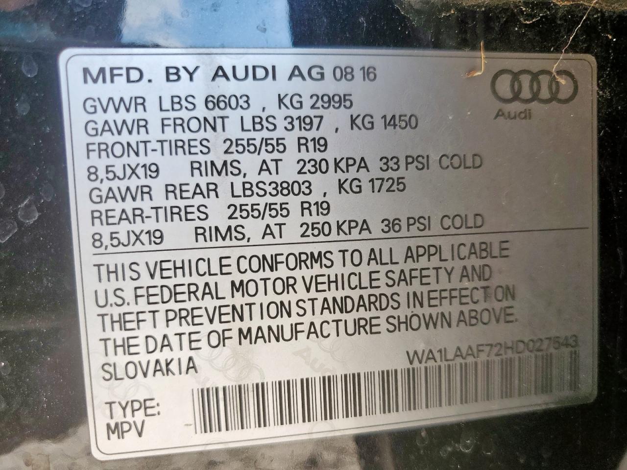 2017 Audi Q7 Premium Plus VIN: WA1LAAF72HD027543 Lot: 85113585