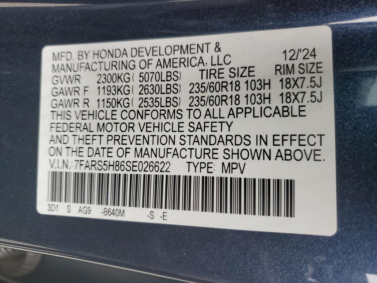 2025 Honda Cr-V Sport-L VIN: 7FARS5H86SE026622 Lot: 82414265