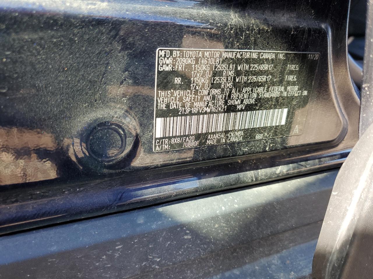 2021 Toyota Rav4 Xle VIN: 2T3P1RFV3MW162421 Lot: 85553075