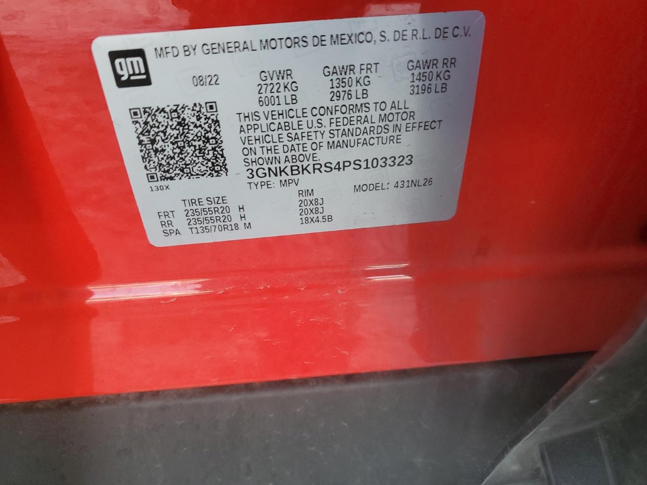 2023 Chevrolet Blazer Rs VIN: 3GNKBKRS4PS103323 Lot: 84932055