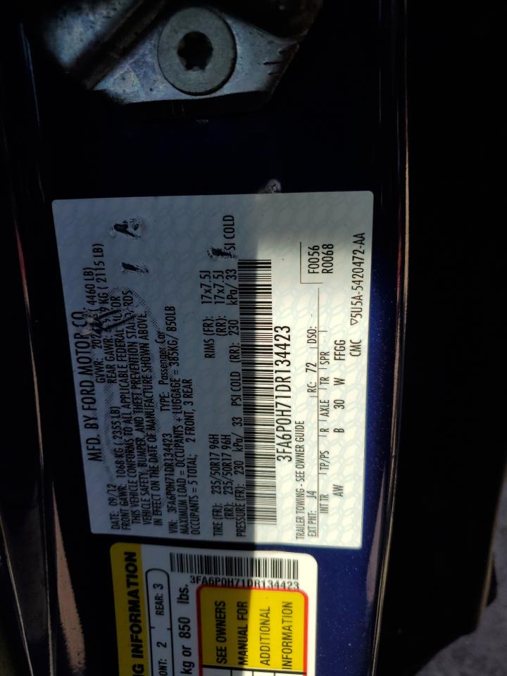 2013 Ford Fusion Se VIN: 3FA6P0H71DR134423 Lot: 84818575