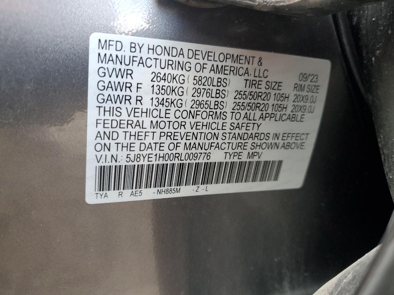 2024 Acura Mdx A-Spec VIN: 5J8YE1H00RL009776 Lot: 89932445