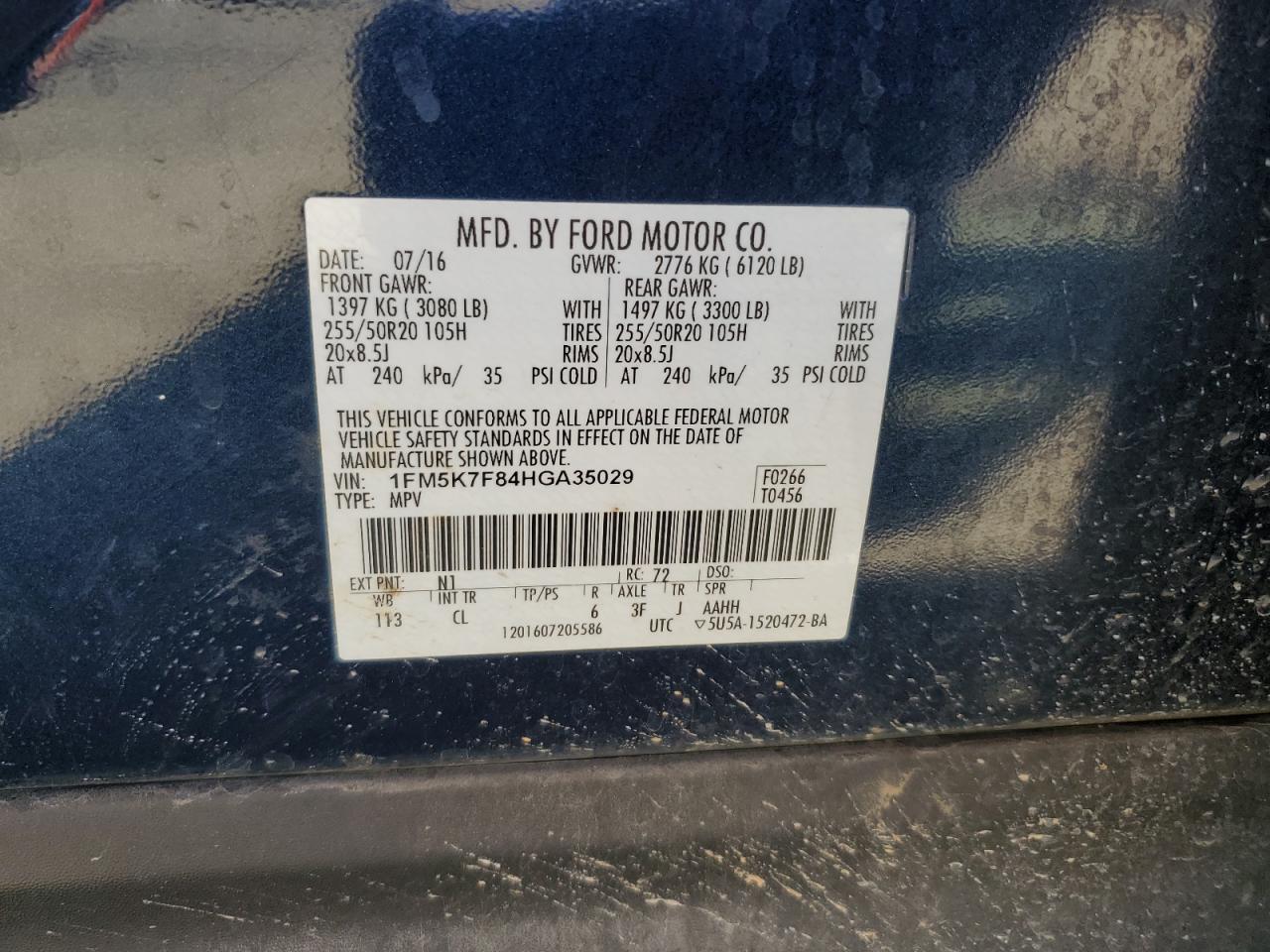 2017 Ford Explorer Limited VIN: 1FM5K7F84HGA35029 Lot: 87395355