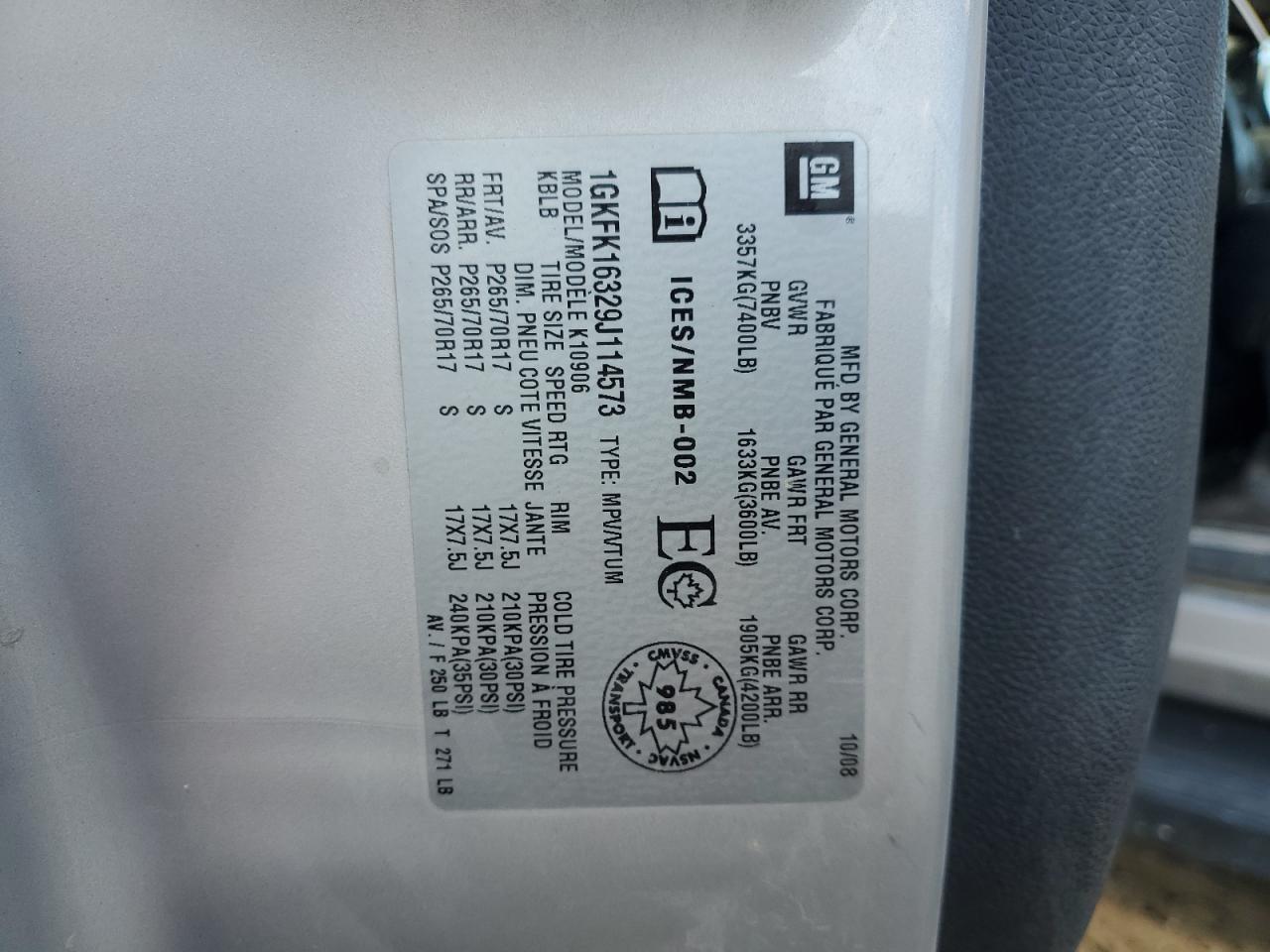 2009 GMC Yukon Xl K1500 VIN: 1GKFK16329J114573 Lot: 82297035