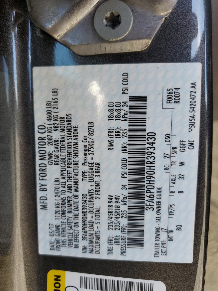 2017 Ford Fusion Se VIN: 3FA6P0H90HR393430 Lot: 86063615