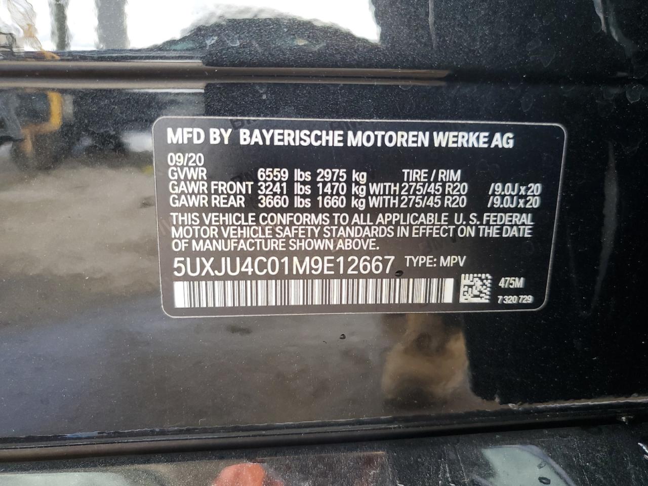 2020 BMW X5 M50I VIN: 5UXJU4C01M9E12667 Lot: 84596505