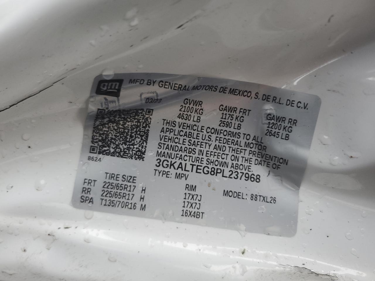 2023 GMC Terrain Sle VIN: 3GKALTEG8PL237968 Lot: 86238895