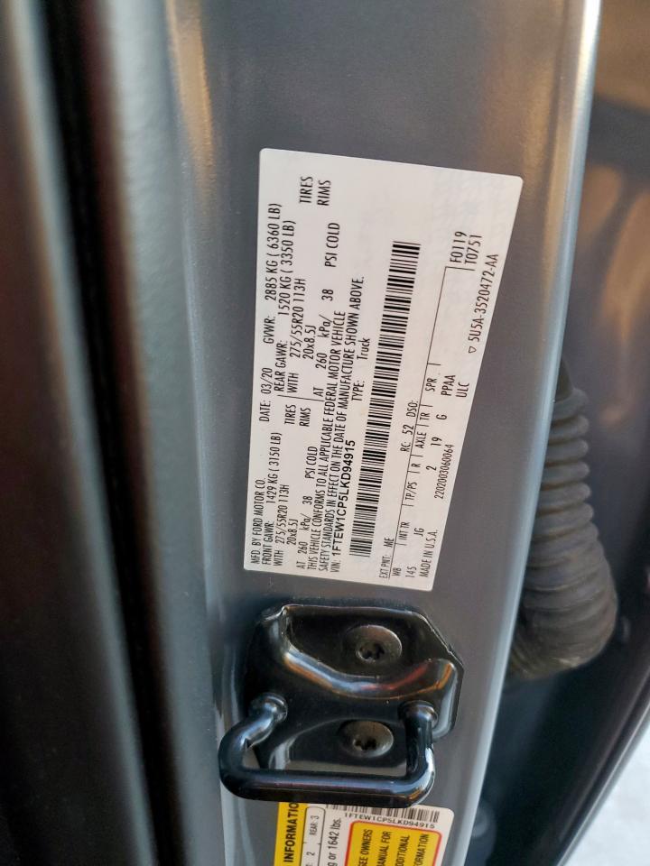 2020 Ford F150 Supercrew VIN: 1FTEW1CP5LKD94915 Lot: 89846455