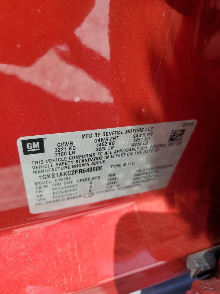 2015 GMC Yukon Sle VIN: 1GKS1AKC2FR643008 Lot: 82236555