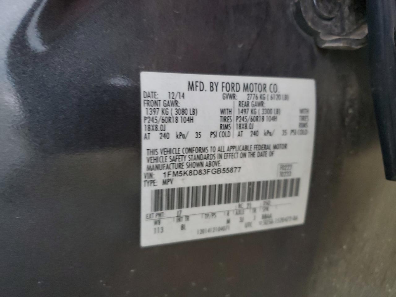 2015 Ford Explorer Xlt VIN: 1FM5K8D83FGB55877 Lot: 81911645