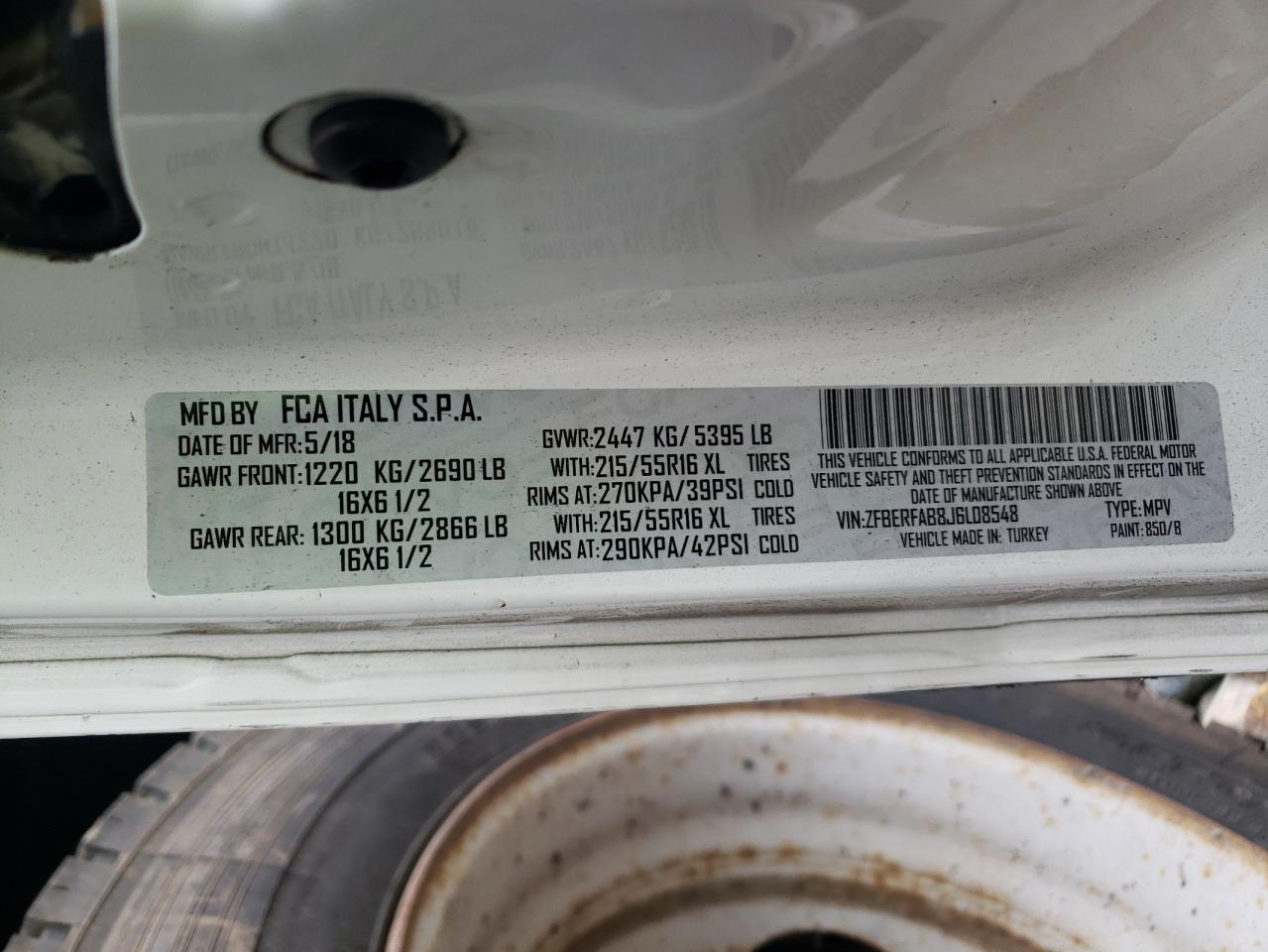 2018 Ram Promaster City Utility / Service Van VIN: ZFBERFAB8J6L08548 Lot: 90973655