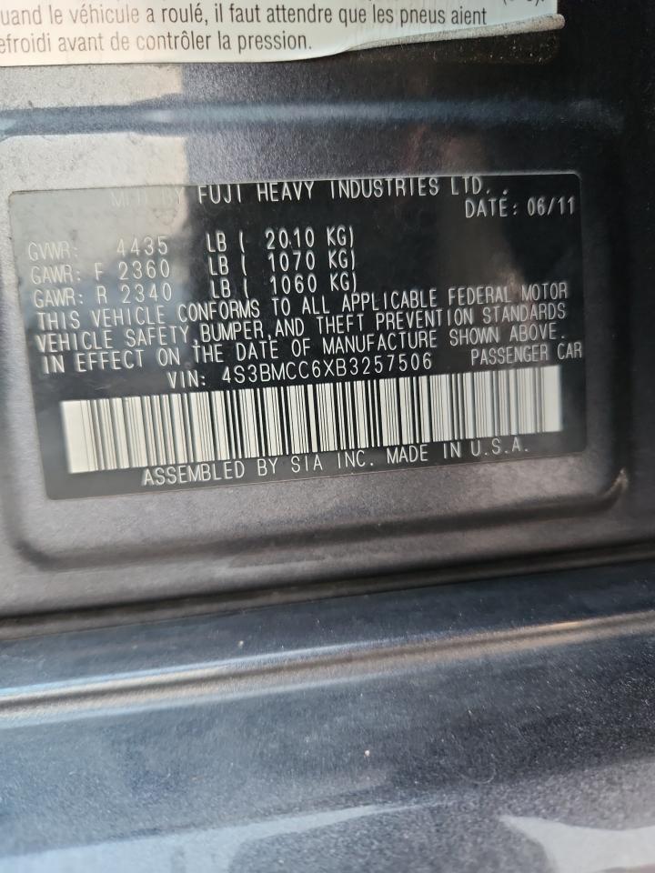 2011 Subaru Legacy 2.5I Premium VIN: 4S3BMCC6XB3257506 Lot: 86855675