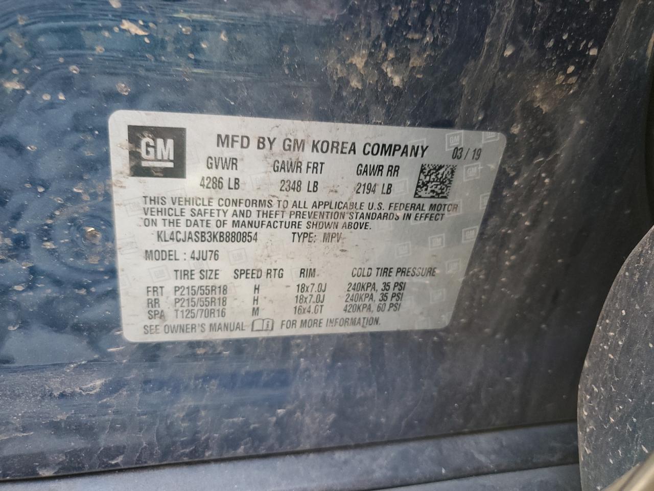 2019 Buick Encore Preferred VIN: KL4CJASB3KB880854 Lot: 82287015