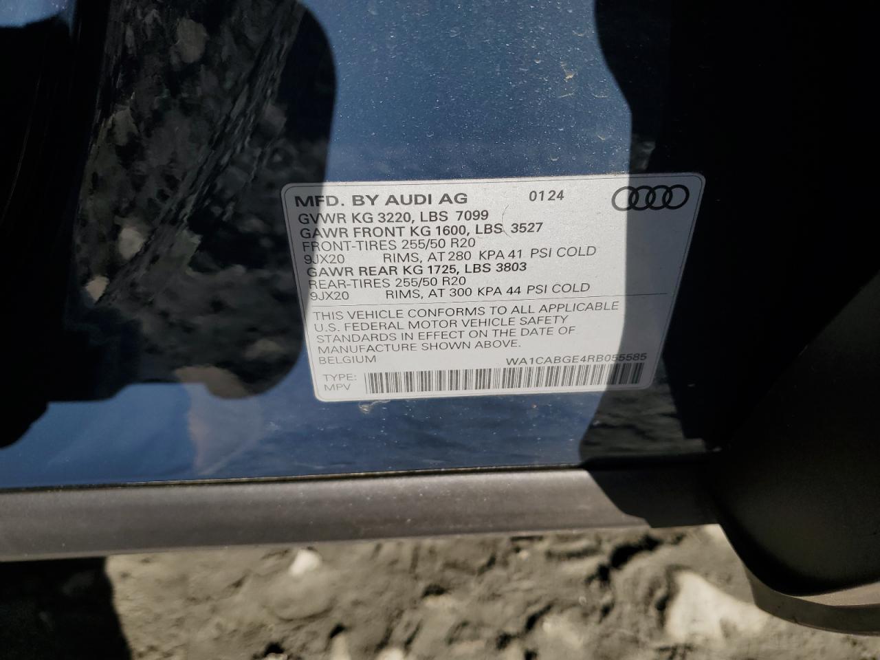 2024 Audi Q8 E-Tron Sportback Premium Plus VIN: WA1CABGE4RB055585 Lot: 82671455