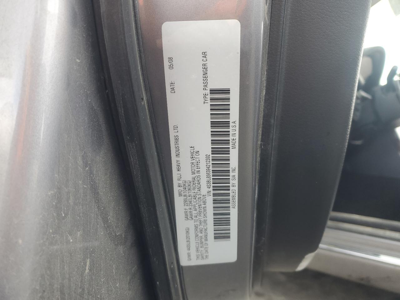 2009 Subaru Legacy 3.0R Limited VIN: 4S3BL856394212392 Lot: 86445185