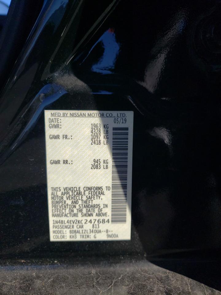 2019 Nissan Altima Sl VIN: 1N4BL4EV2KC247684 Lot: 86117245