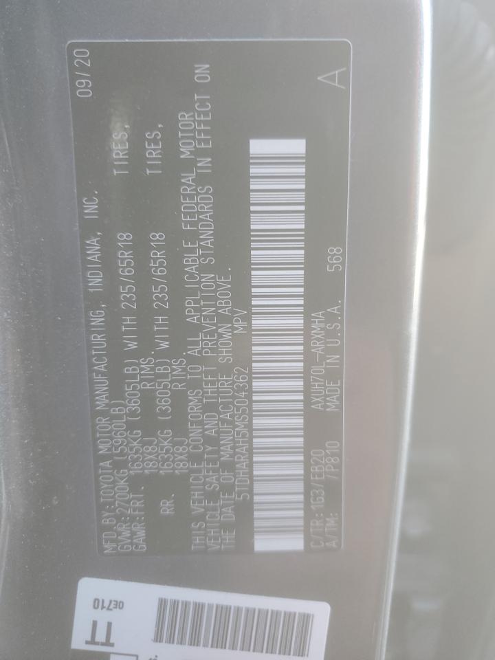 2021 Toyota Highlander VIN: 504362 Lot: 85200725