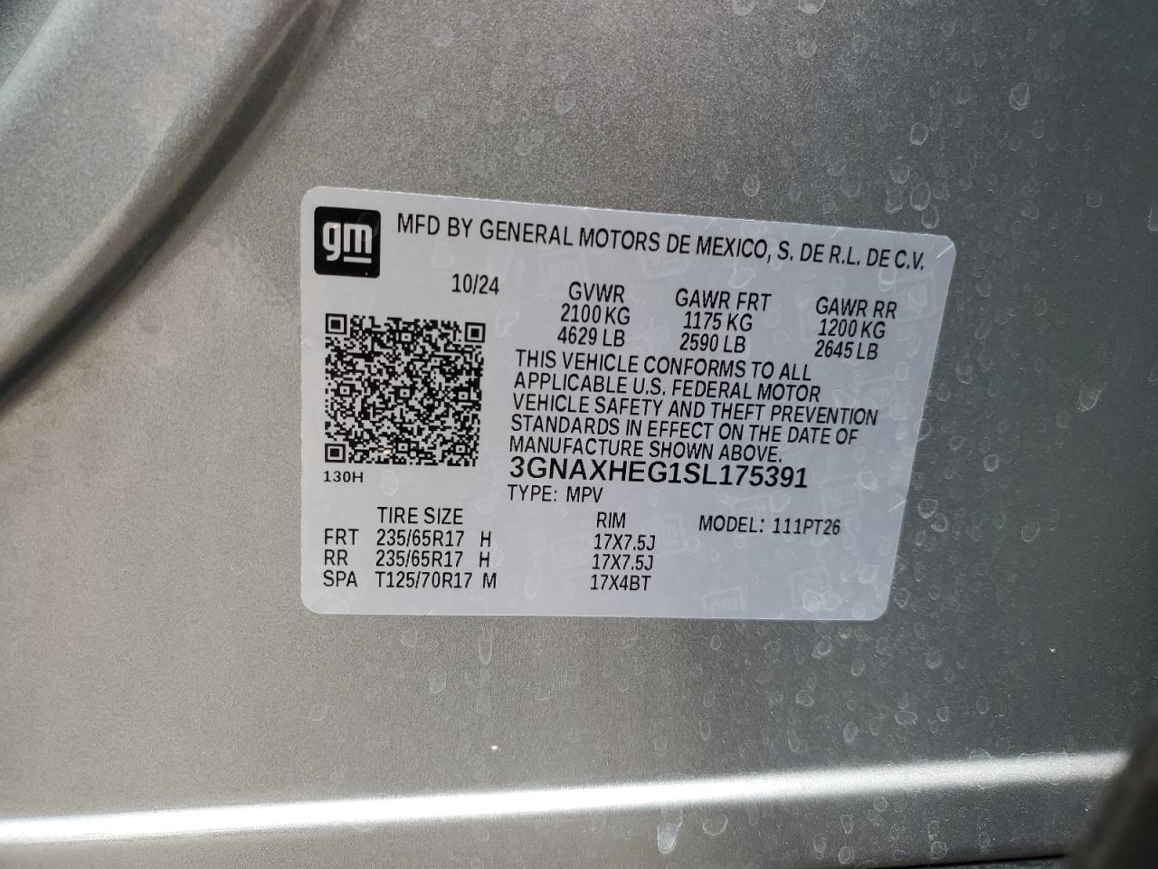 2025 Chevrolet Equinox Lt VIN: 3GNAXHEG1SL175391 Lot: 85541895