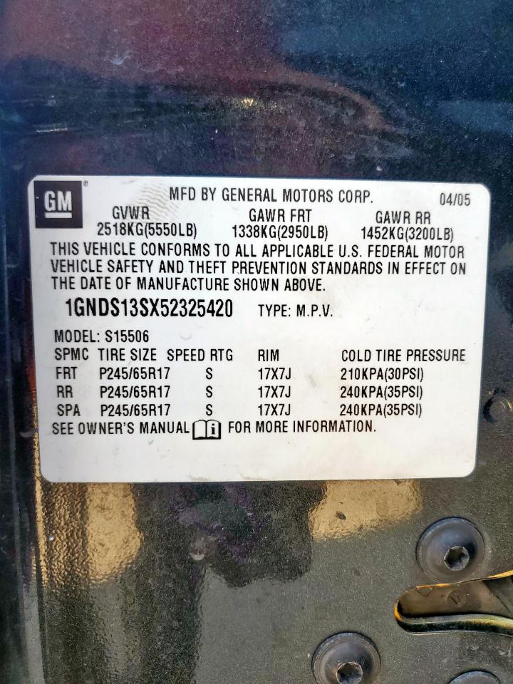 2005 Chevrolet Trailblazer Ls VIN: 1GNDS13SX52325420 Lot: 84888635