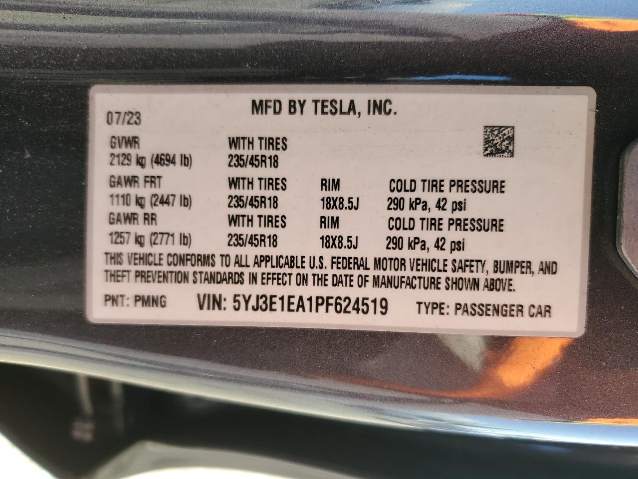 2023 Tesla Model 3 VIN: 5YJ3E1EA1PF624519 Lot: 89559615