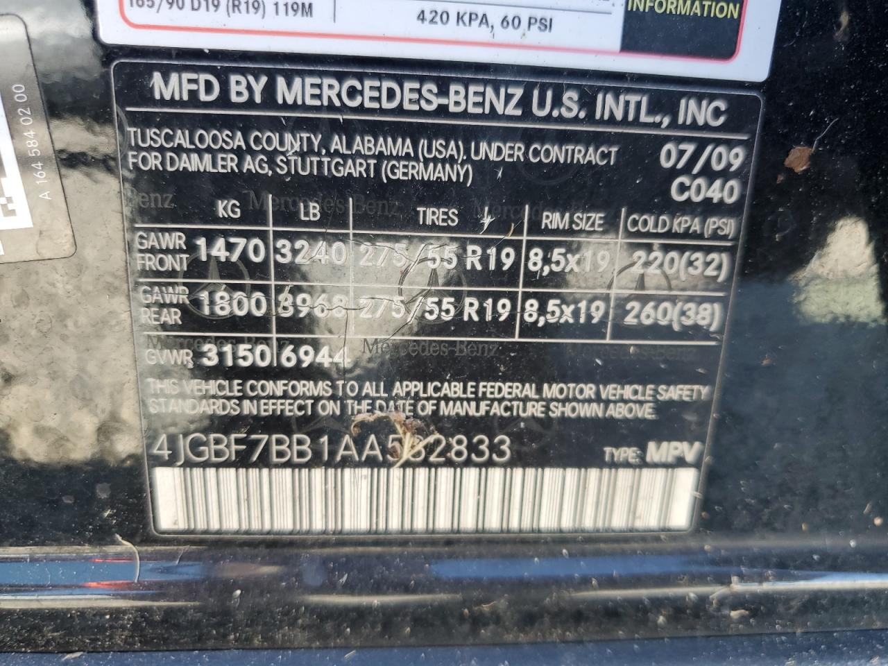 2010 Mercedes-Benz Gl 450 4Matic VIN: 4JGBF7BB1AA532833 Lot: 90743515