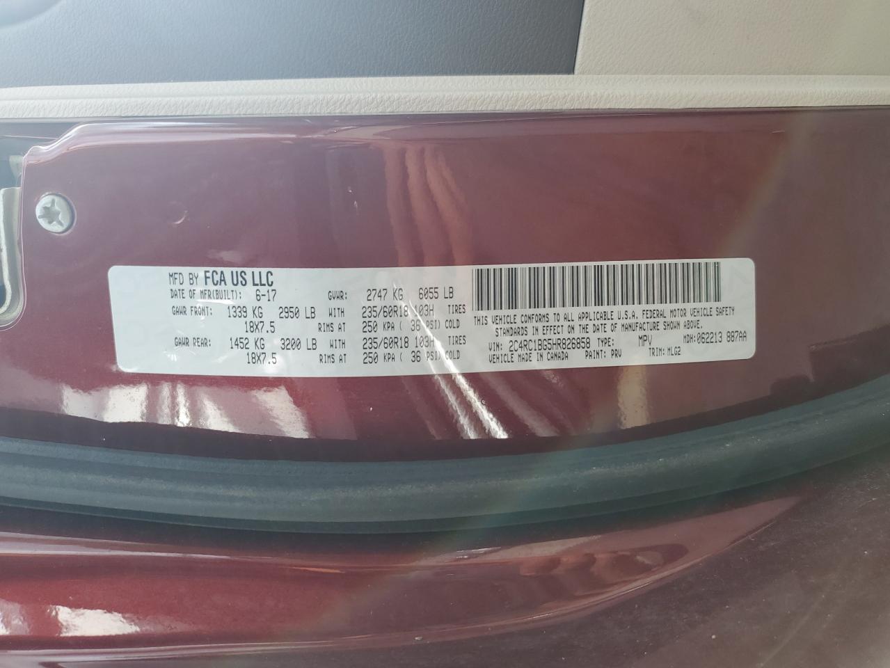 2017 Chrysler Pacifica Touring L VIN: 2C4RC1BG5HR826858 Lot: 85331205