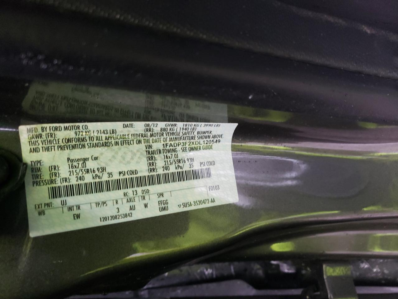 2013 Ford Focus Se VIN: 1FADP3F2XDL120549 Lot: 85339215