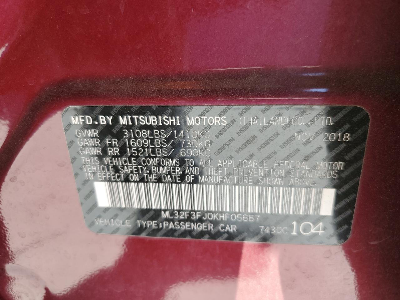 2019 Mitsubishi Mirage G4 Es VIN: ML32F3FJ0KHF05667 Lot: 86651555