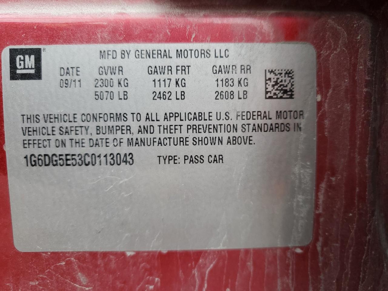 2012 Cadillac Cts Luxury Collection VIN: 1G6DG5E53C0113043 Lot: 84069505