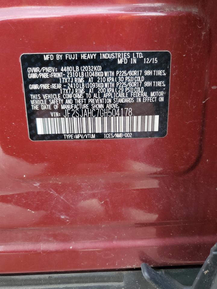 2016 Subaru Forester 2.5I Limited VIN: JF2SJAHC7GH504178 Lot: 90217675