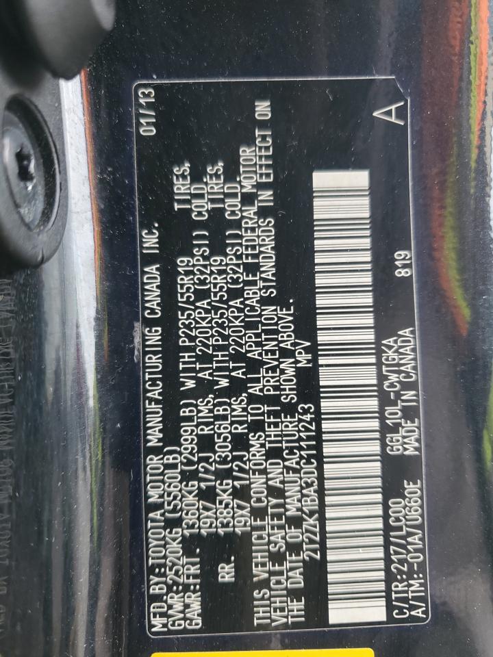 2013 Lexus Rx 350 VIN: 2T2ZK1BA3DC111243 Lot: 84189255