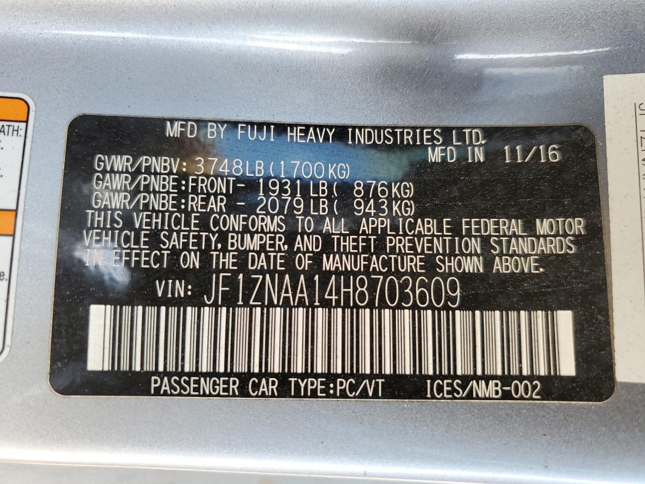 2017 Toyota 86 Base VIN: JF1ZNAA14H8703609 Lot: 81962105