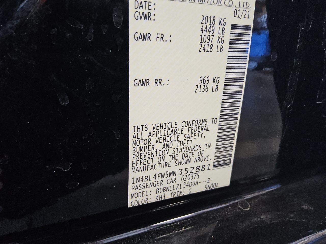 2021 Nissan Altima Platinum VIN: 1N4BL4FW5MN352881 Lot: 87119635