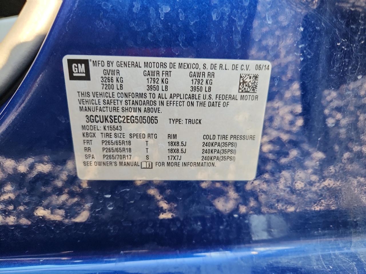 2014 Chevrolet Silverado K1500 Ltz VIN: 3GCUKSEC2EG505065 Lot: 84912115